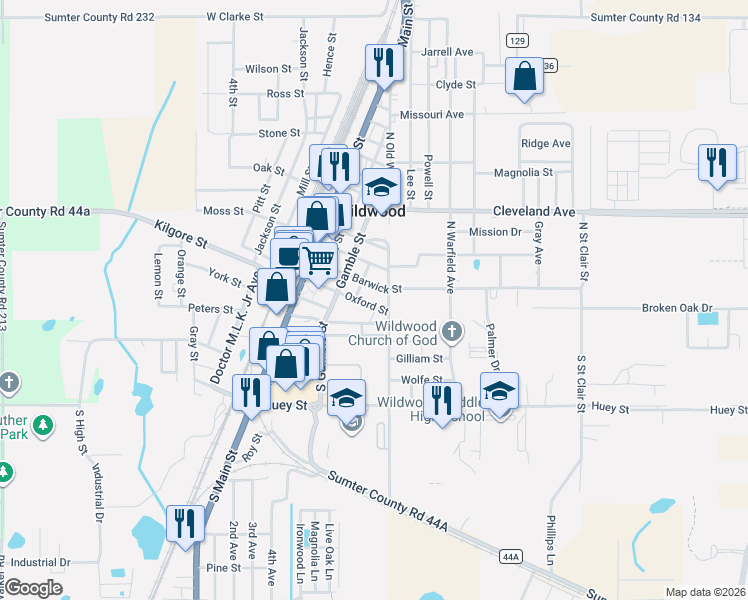 map of restaurants, bars, coffee shops, grocery stores, and more near 402 Oxford Street in Wildwood