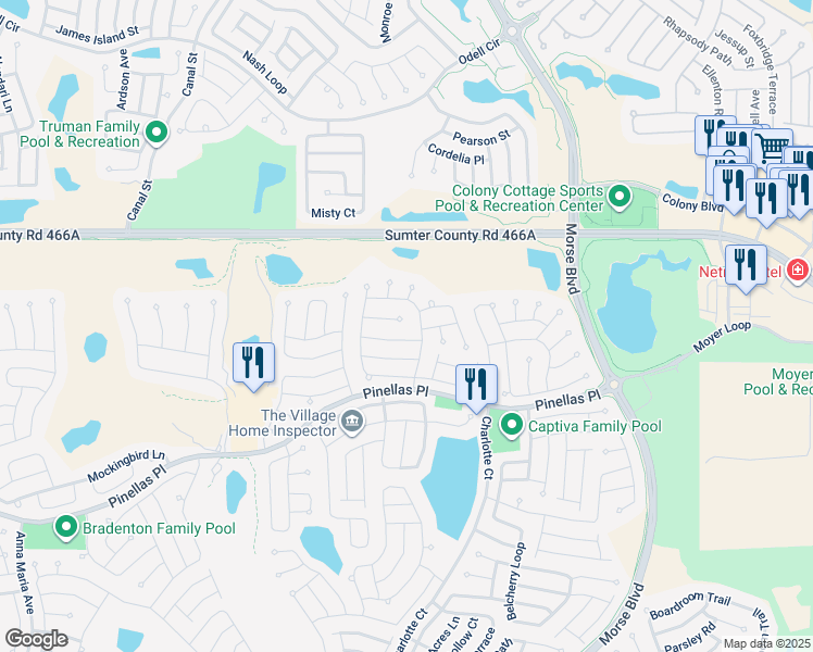map of restaurants, bars, coffee shops, grocery stores, and more near 2979 Asher Path in The Villages