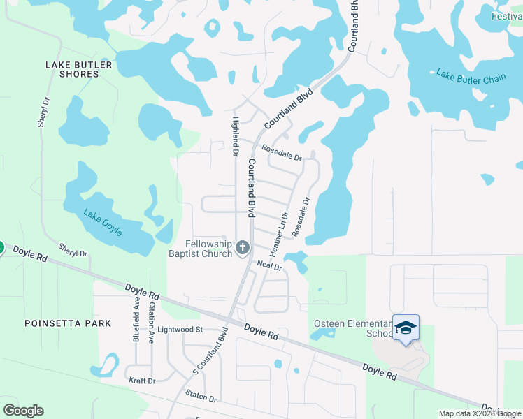 map of restaurants, bars, coffee shops, grocery stores, and more near 2910 Devonshire Street in Deltona
