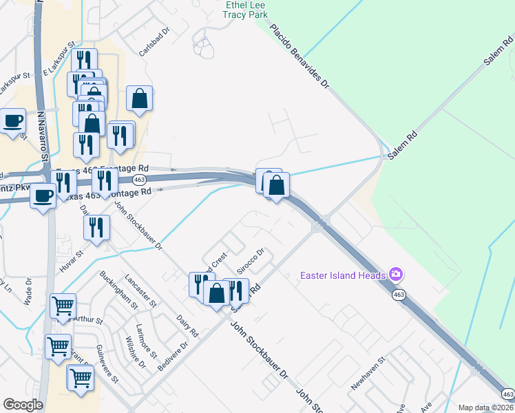 map of restaurants, bars, coffee shops, grocery stores, and more near 6201 North East Zac Lentz Parkway in Victoria