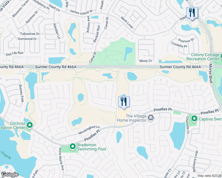 map of restaurants, bars, coffee shops, grocery stores, and more near 2909 Emory Avenue in The Villages