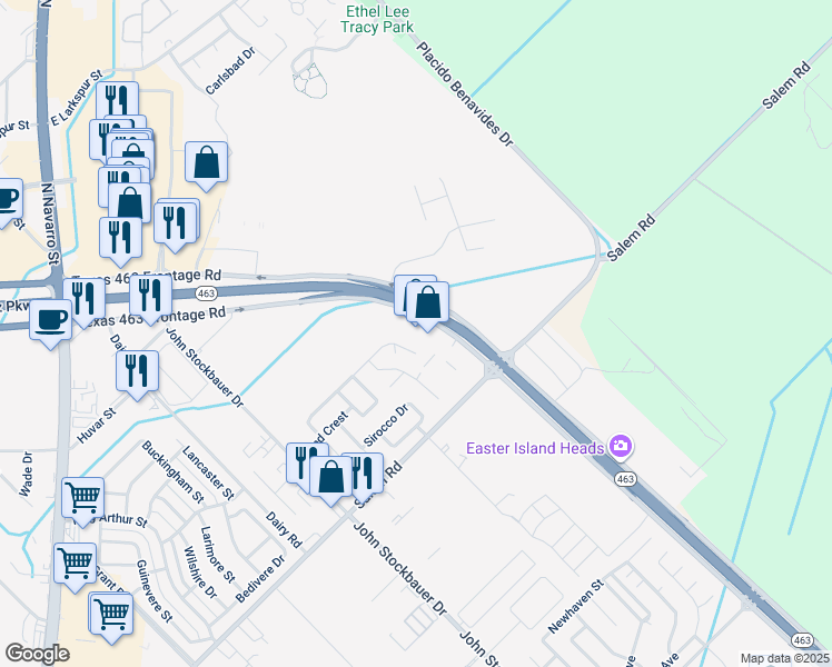 map of restaurants, bars, coffee shops, grocery stores, and more near Northeast Zac Lentz Parkway in Victoria