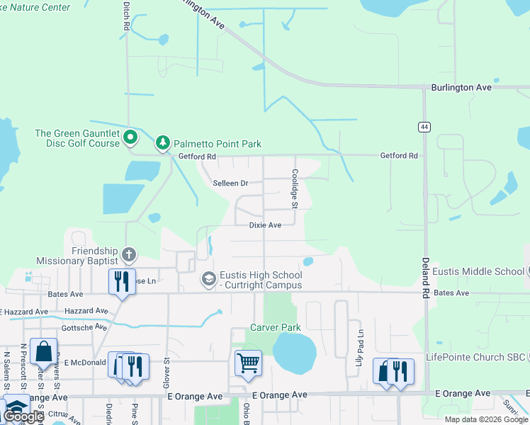 map of restaurants, bars, coffee shops, grocery stores, and more near in Eustis