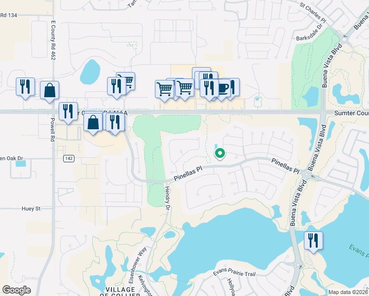 map of restaurants, bars, coffee shops, grocery stores, and more near 2897 Cedar Grove Loop in The Villages