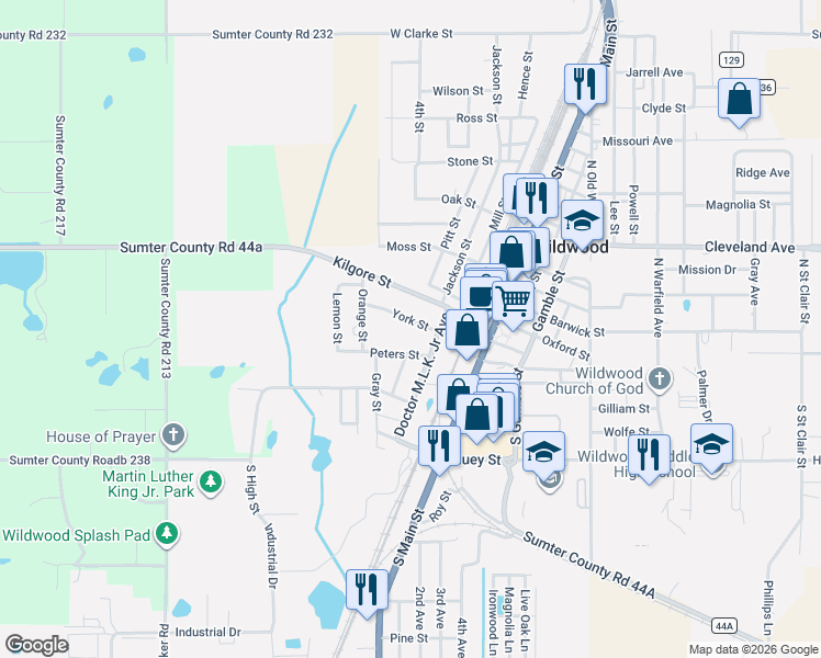 map of restaurants, bars, coffee shops, grocery stores, and more near 409 York Street in Wildwood