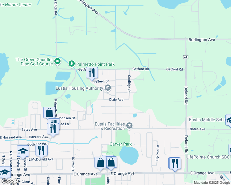 map of restaurants, bars, coffee shops, grocery stores, and more near in Eustis