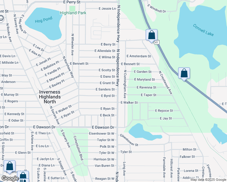 map of restaurants, bars, coffee shops, grocery stores, and more near 4118 East Sanders Street in Inverness