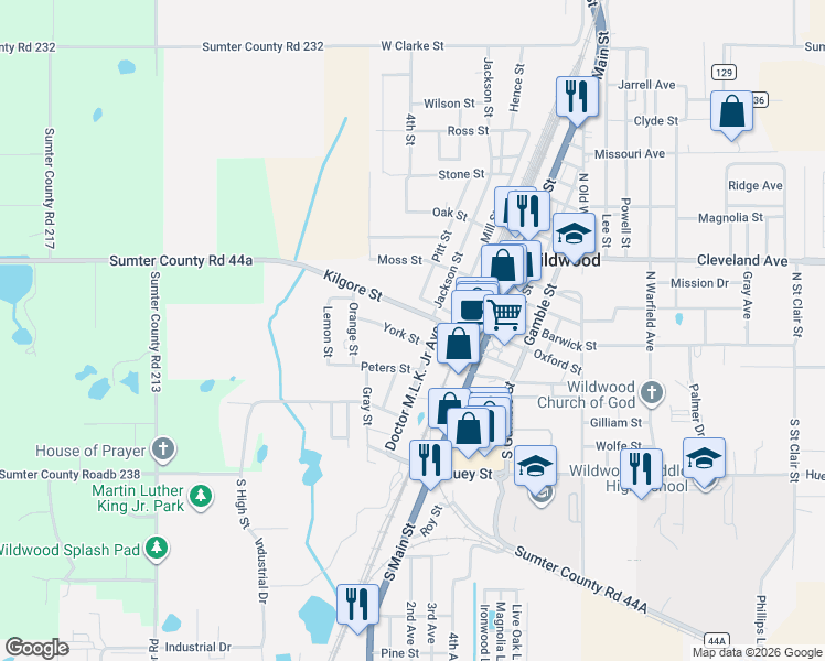 map of restaurants, bars, coffee shops, grocery stores, and more near 409 York Street in Wildwood