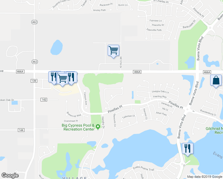 map of restaurants, bars, coffee shops, grocery stores, and more near 2897 Cedar Grove Loop in The Villages