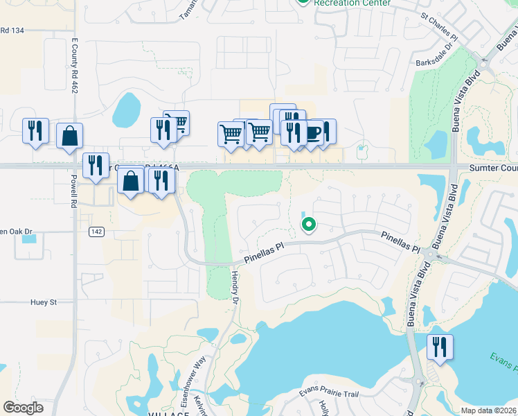 map of restaurants, bars, coffee shops, grocery stores, and more near 2897 Cedar Grove Loop in The Villages
