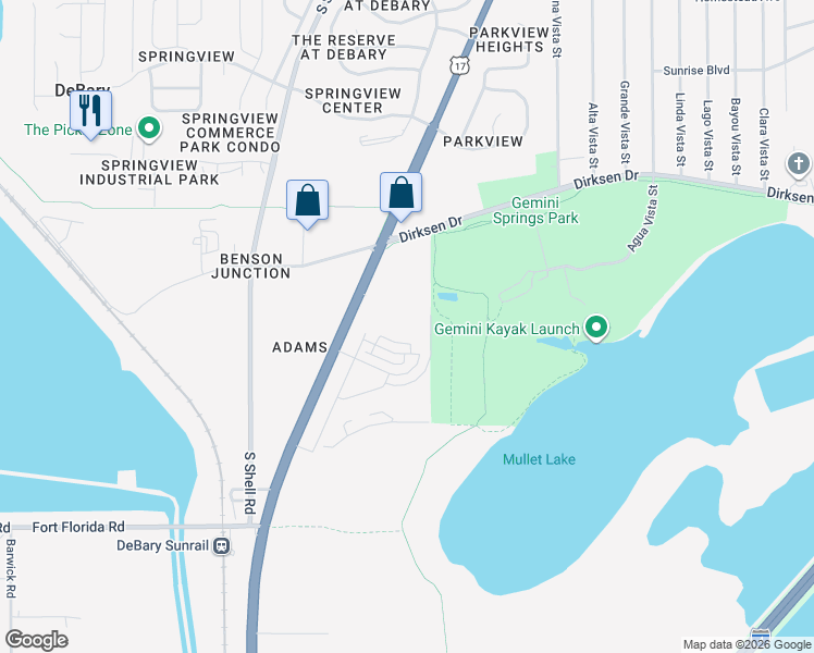 map of restaurants, bars, coffee shops, grocery stores, and more near 535 Orient Avenue in DeBary