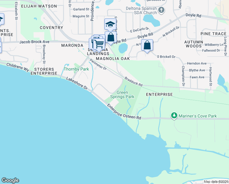 map of restaurants, bars, coffee shops, grocery stores, and more near 100 Hibiscus Woods Court in Deltona