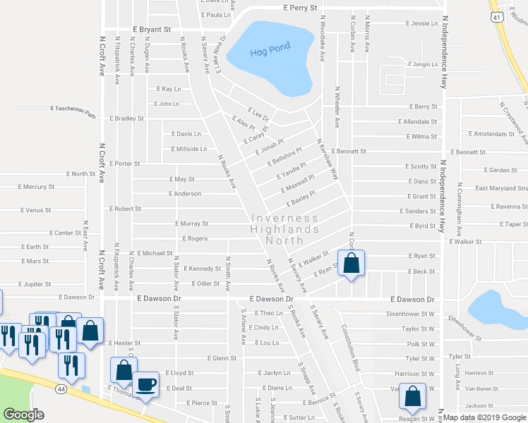 map of restaurants, bars, coffee shops, grocery stores, and more near 138 North Savary Avenue in Inverness