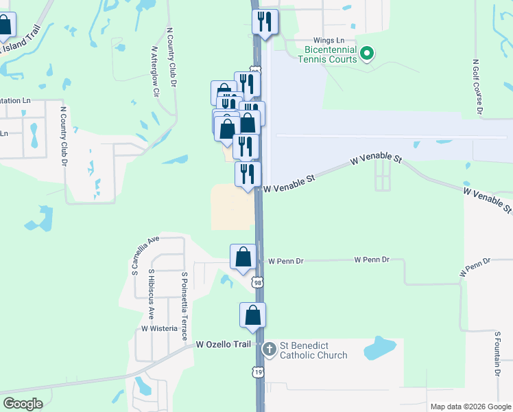 map of restaurants, bars, coffee shops, grocery stores, and more near 19 North Suncoast Boulevard in Crystal River