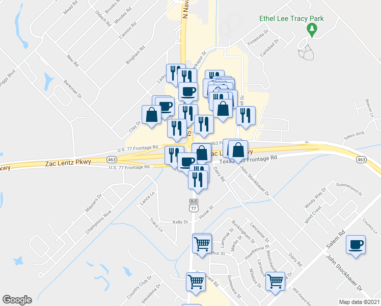 map of restaurants, bars, coffee shops, grocery stores, and more near 7299 North Navarro Street in Victoria