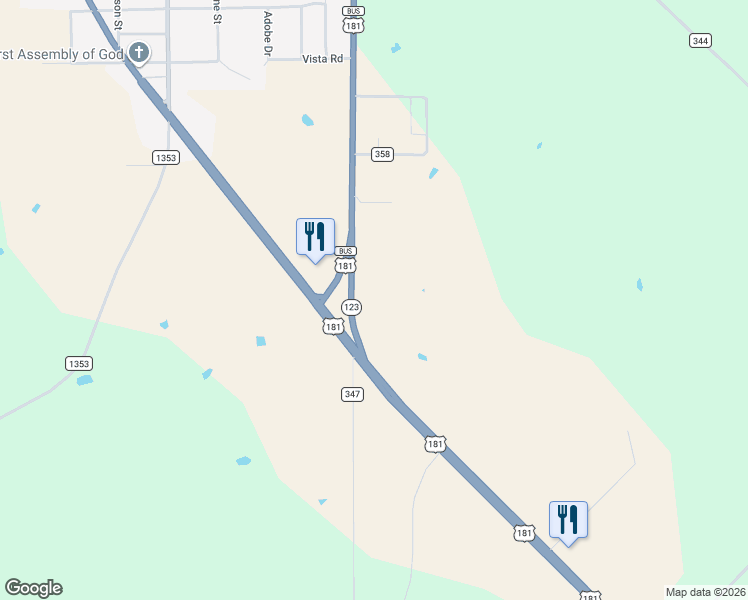 map of restaurants, bars, coffee shops, grocery stores, and more near 1431 Texas 123 in Karnes City