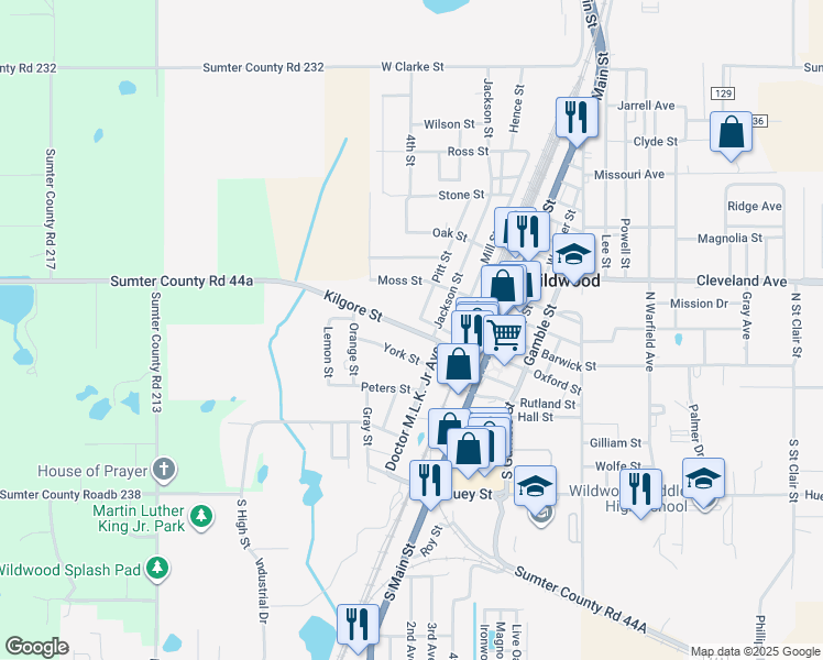 map of restaurants, bars, coffee shops, grocery stores, and more near 504 Terry Street in Wildwood