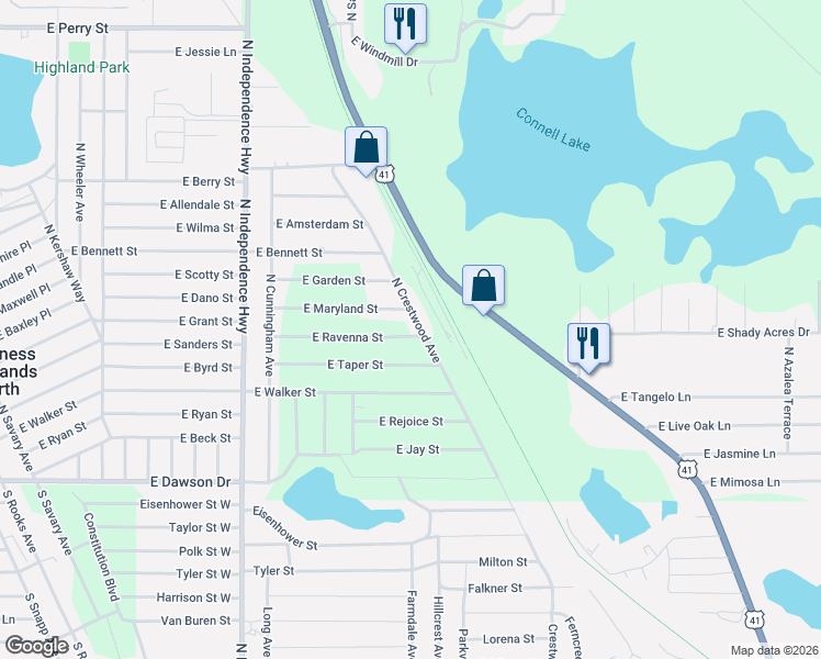 map of restaurants, bars, coffee shops, grocery stores, and more near 4215 East Maryland Street in Inverness