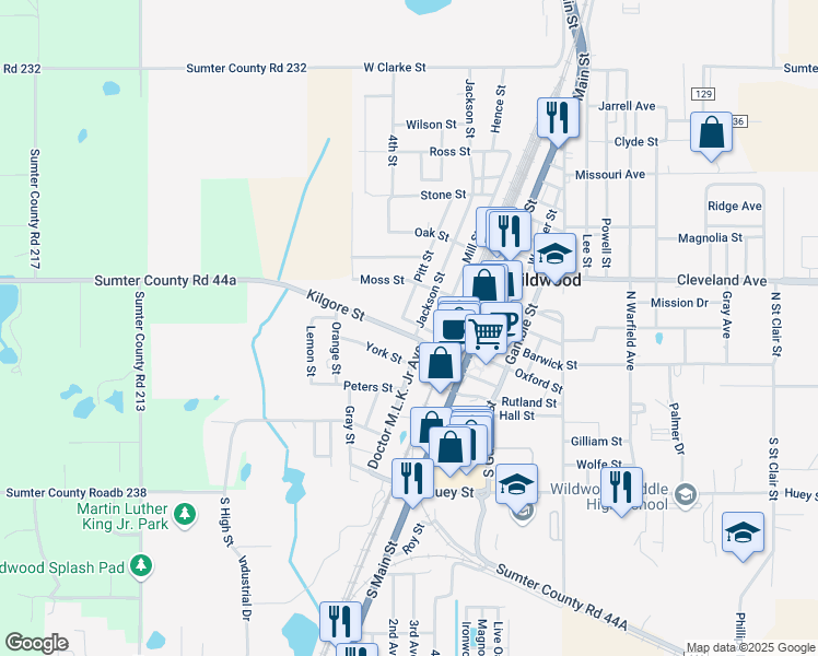 map of restaurants, bars, coffee shops, grocery stores, and more near 403 Kilgore Street in Wildwood