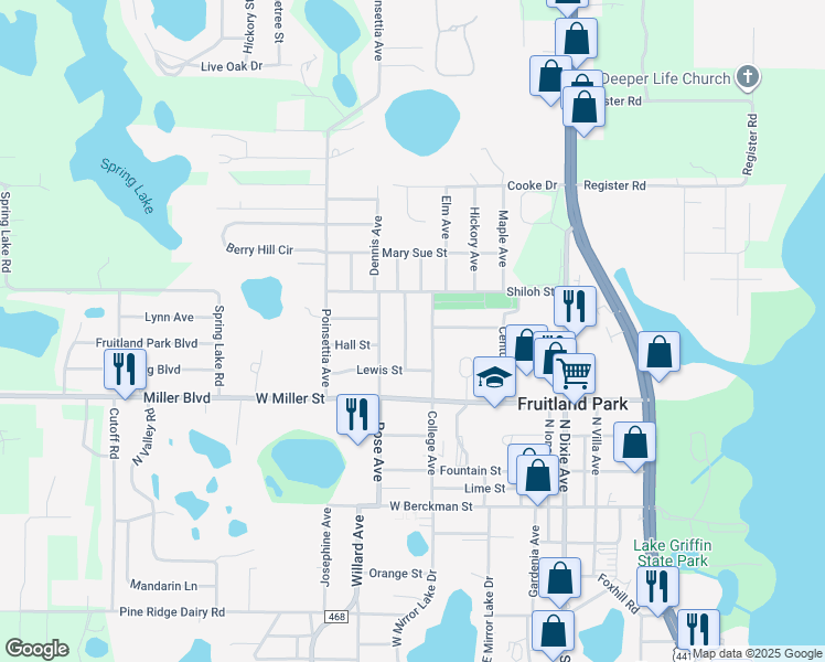 map of restaurants, bars, coffee shops, grocery stores, and more near 507 Patricia Avenue in Fruitland Park