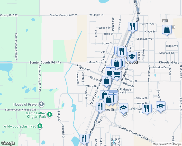 map of restaurants, bars, coffee shops, grocery stores, and more near 504 Terry Street in Wildwood