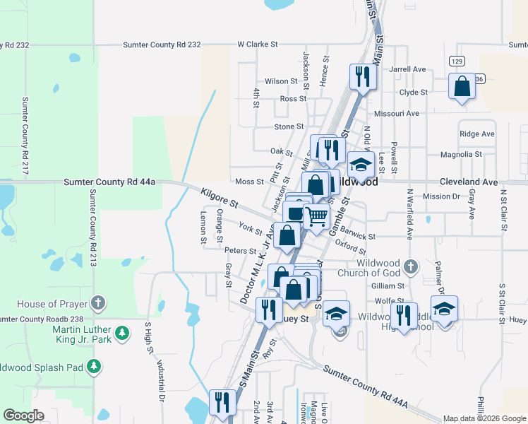 map of restaurants, bars, coffee shops, grocery stores, and more near 409 Kilgore Street in Wildwood
