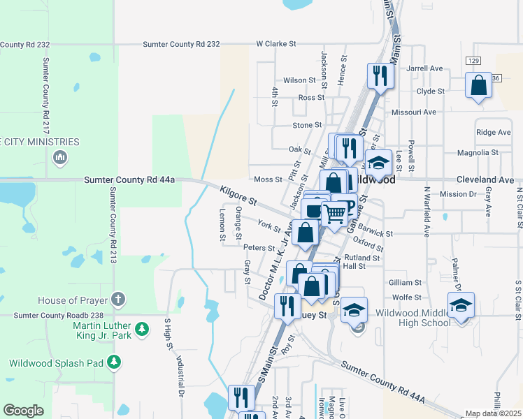 map of restaurants, bars, coffee shops, grocery stores, and more near 696 Kilgore Street in Wildwood