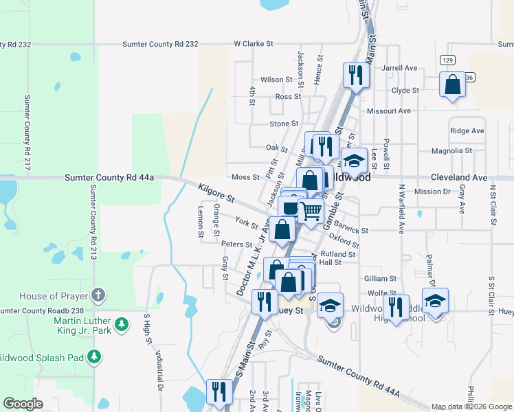 map of restaurants, bars, coffee shops, grocery stores, and more near 410 Terry Street in Wildwood