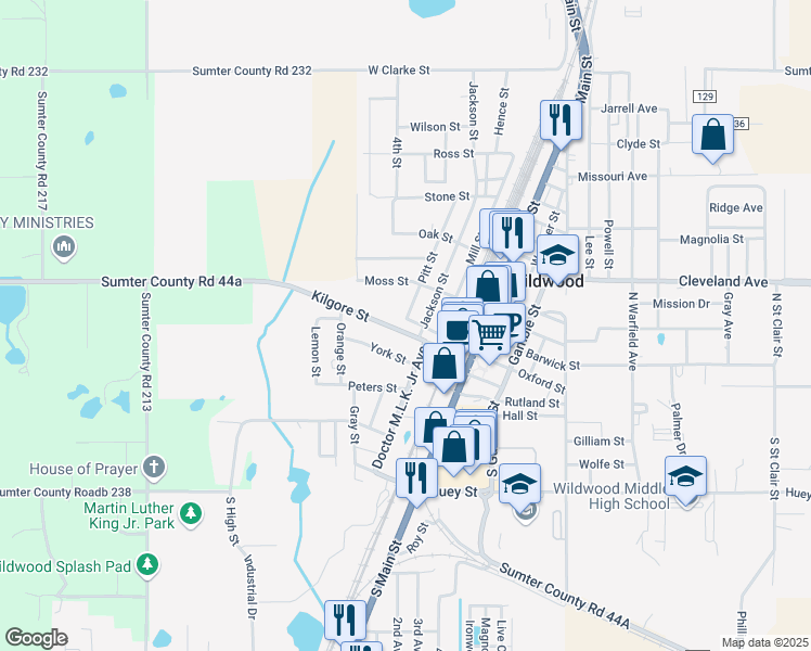 map of restaurants, bars, coffee shops, grocery stores, and more near 410 Terry Street in Wildwood