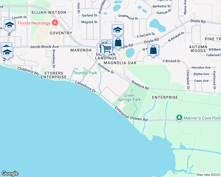 map of restaurants, bars, coffee shops, grocery stores, and more near 110 Cypress Woods Court in Deltona