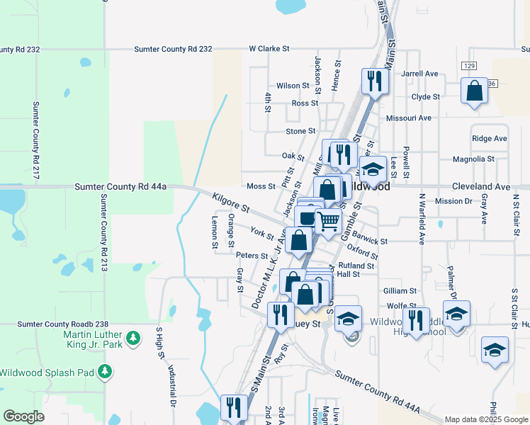 map of restaurants, bars, coffee shops, grocery stores, and more near 504 Terry Street in Wildwood