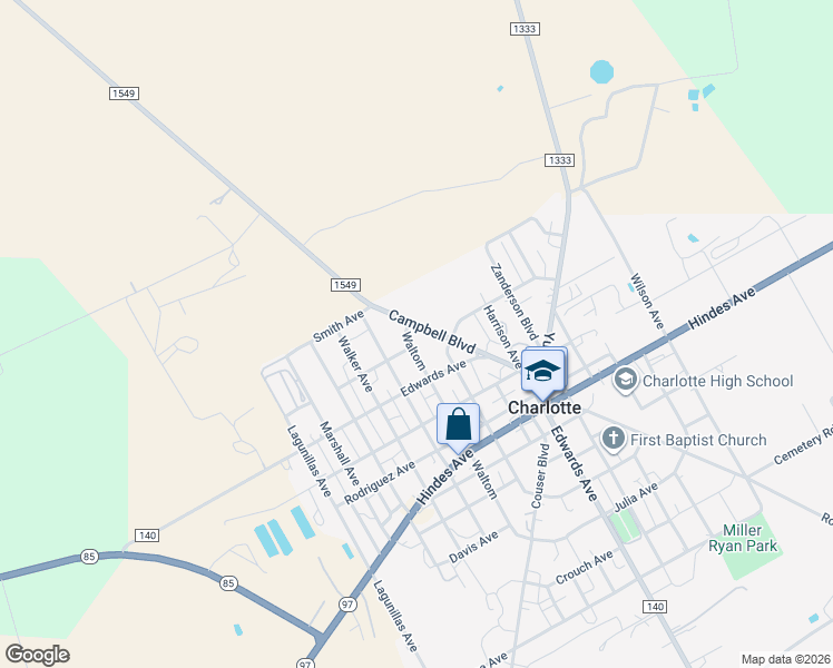map of restaurants, bars, coffee shops, grocery stores, and more near 201 Campbell Boulevard in Charlotte