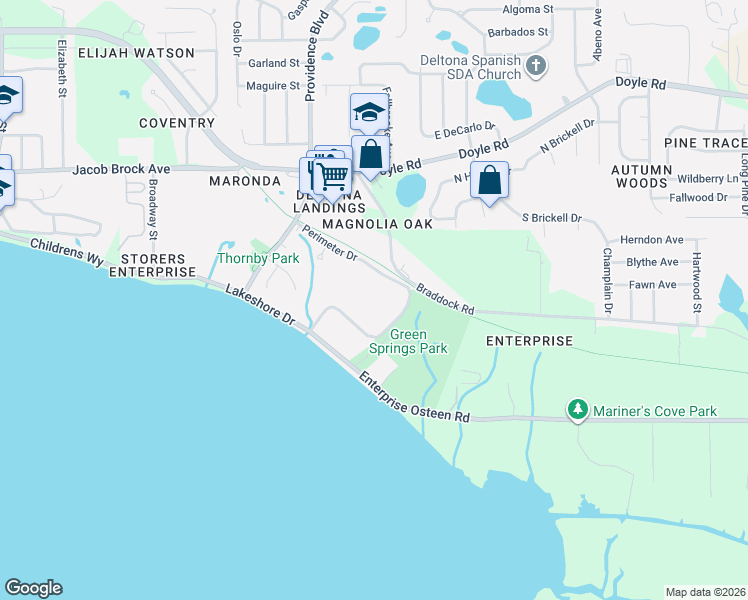 map of restaurants, bars, coffee shops, grocery stores, and more near 110 Cypress Woods Court in Deltona