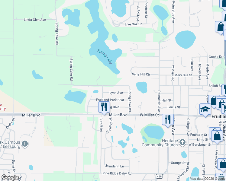 map of restaurants, bars, coffee shops, grocery stores, and more near 1827 Lynn Avenue in Fruitland Park