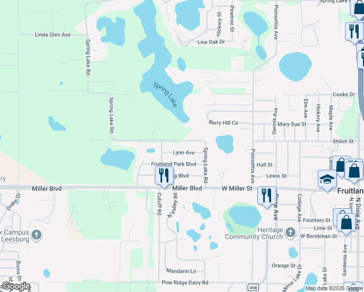 map of restaurants, bars, coffee shops, grocery stores, and more near 1827 Lynn Avenue in Fruitland Park