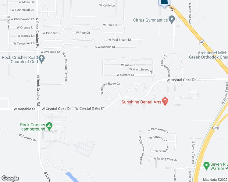 map of restaurants, bars, coffee shops, grocery stores, and more near 5749 West Hunters Ridge Circle in Lecanto