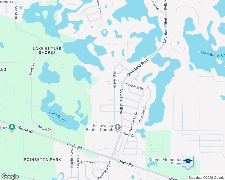 map of restaurants, bars, coffee shops, grocery stores, and more near 214 Highland Drive in Deltona