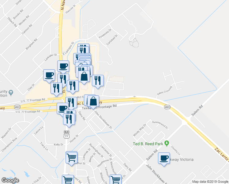 map of restaurants, bars, coffee shops, grocery stores, and more near 6806 Zac Lentz Parkway in Victoria
