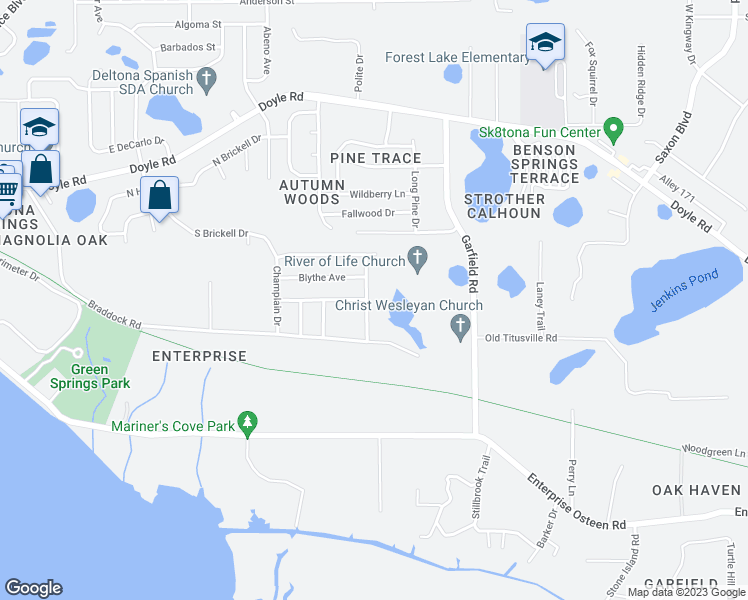 map of restaurants, bars, coffee shops, grocery stores, and more near 129 Hartwood Street in Deltona