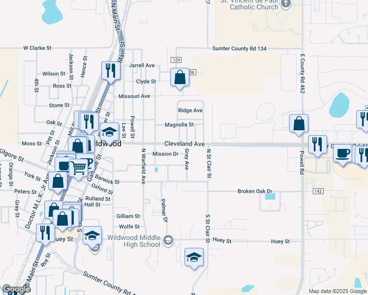 map of restaurants, bars, coffee shops, grocery stores, and more near 503 Gray Avenue in Wildwood