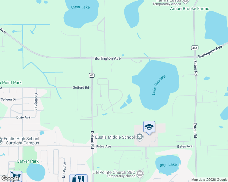 map of restaurants, bars, coffee shops, grocery stores, and more near 3455 Cypress Grove Drive in Eustis