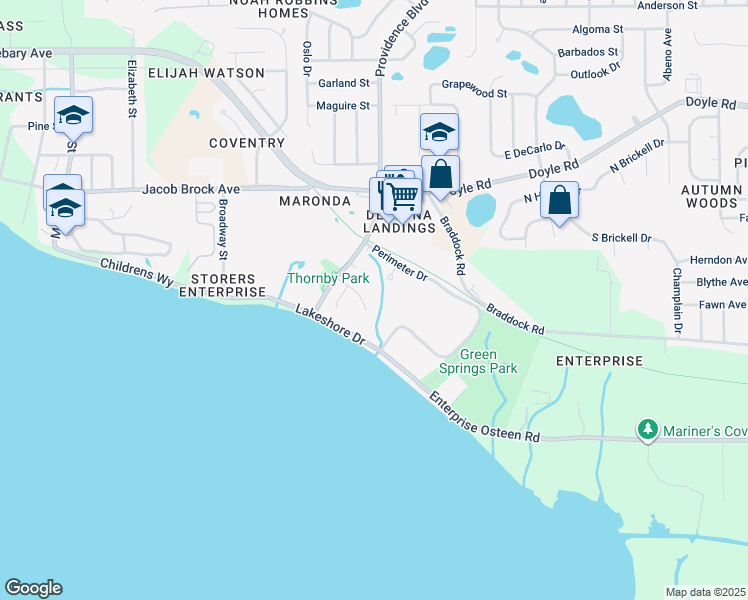 map of restaurants, bars, coffee shops, grocery stores, and more near 168 Perimeter Drive in Deltona