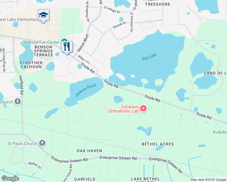 map of restaurants, bars, coffee shops, grocery stores, and more near 1895 Doyle Road in Deltona