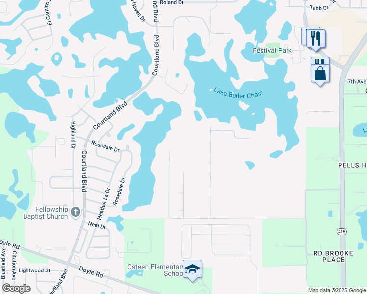 map of restaurants, bars, coffee shops, grocery stores, and more near 692 Riggs Avenue in Osteen