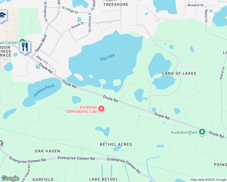 map of restaurants, bars, coffee shops, grocery stores, and more near 170 Big Lake Drive in Deltona