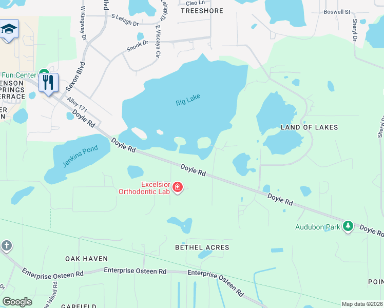 map of restaurants, bars, coffee shops, grocery stores, and more near 170 Big Lake Drive in Deltona