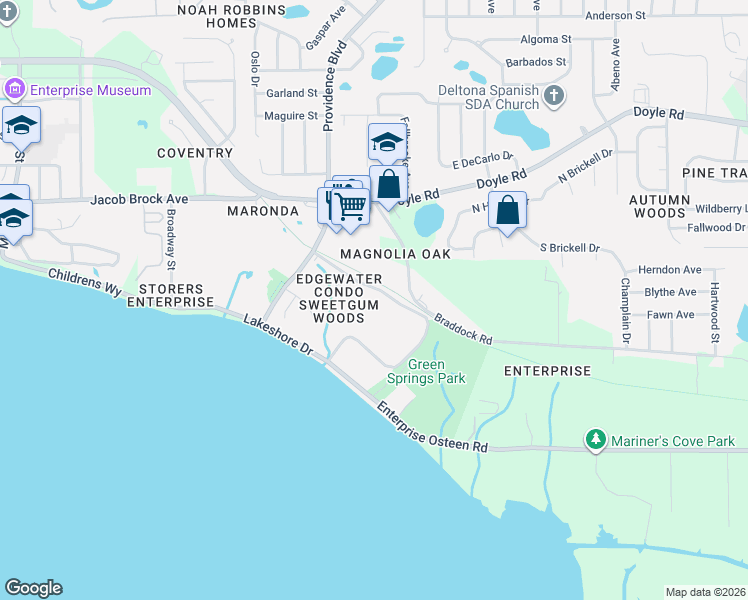 map of restaurants, bars, coffee shops, grocery stores, and more near 140 Orchid Woods Court in Deltona