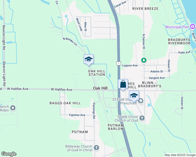 map of restaurants, bars, coffee shops, grocery stores, and more near 135 Maple Street in Oak Hill