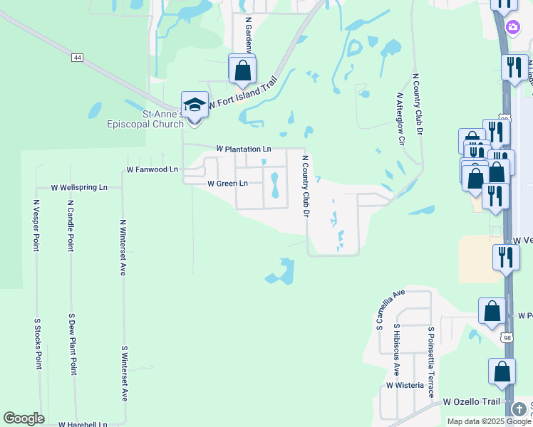 map of restaurants, bars, coffee shops, grocery stores, and more near 9614 West Pimpernel Lane in Crystal River