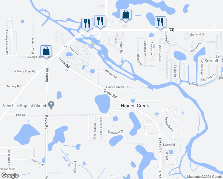 map of restaurants, bars, coffee shops, grocery stores, and more near 35449 Haines Creek Road in Leesburg